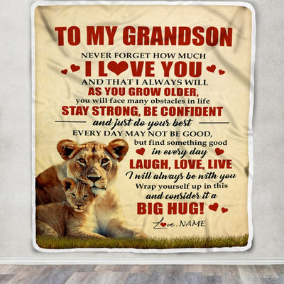 Personalized To My Grandson Lion Blanket From Grandma Never Forget How Much I Love You Grandson Birthday Graduation Christmas Customized Bed Fleece Blanket | siriusteestore