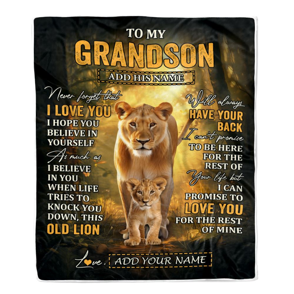 Personalized To My Grandson Lion Blanket From Grandma Never Forget That I Love You Grandson Birthday Gifts Graduation Christmas Customized Fleece Blanket | siriusteestore