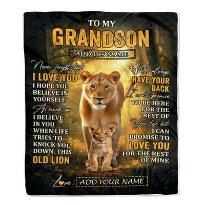 Personalized To My Grandson Lion Blanket From Grandma Never Forget That I Love You Grandson Birthday Gifts Graduation Christmas Customized Fleece Blanket | siriusteestore
