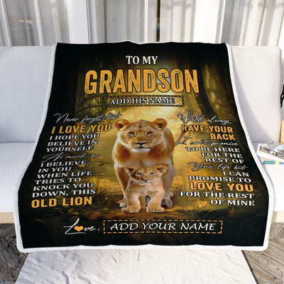 Personalized To My Grandson Lion Blanket From Grandma Never Forget That I Love You Grandson Birthday Gifts Graduation Christmas Customized Fleece Blanket | siriusteestore