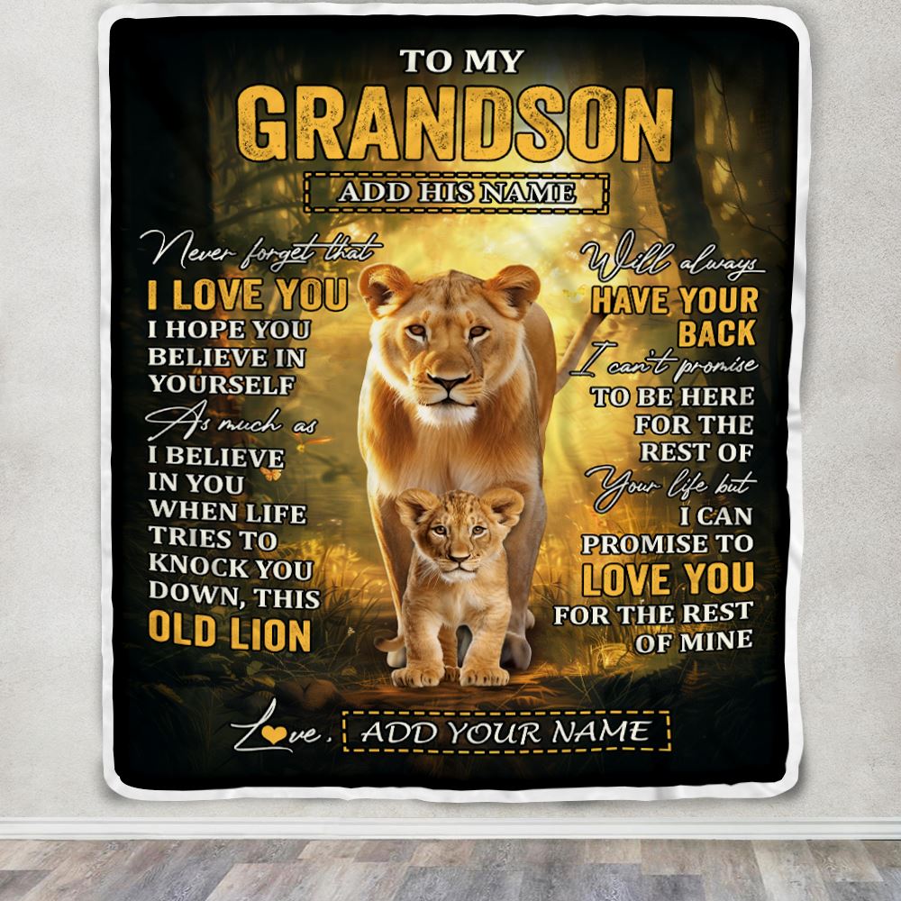 Personalized To My Grandson Lion Blanket From Grandma Never Forget That I Love You Grandson Birthday Gifts Graduation Christmas Customized Fleece Blanket | siriusteestore