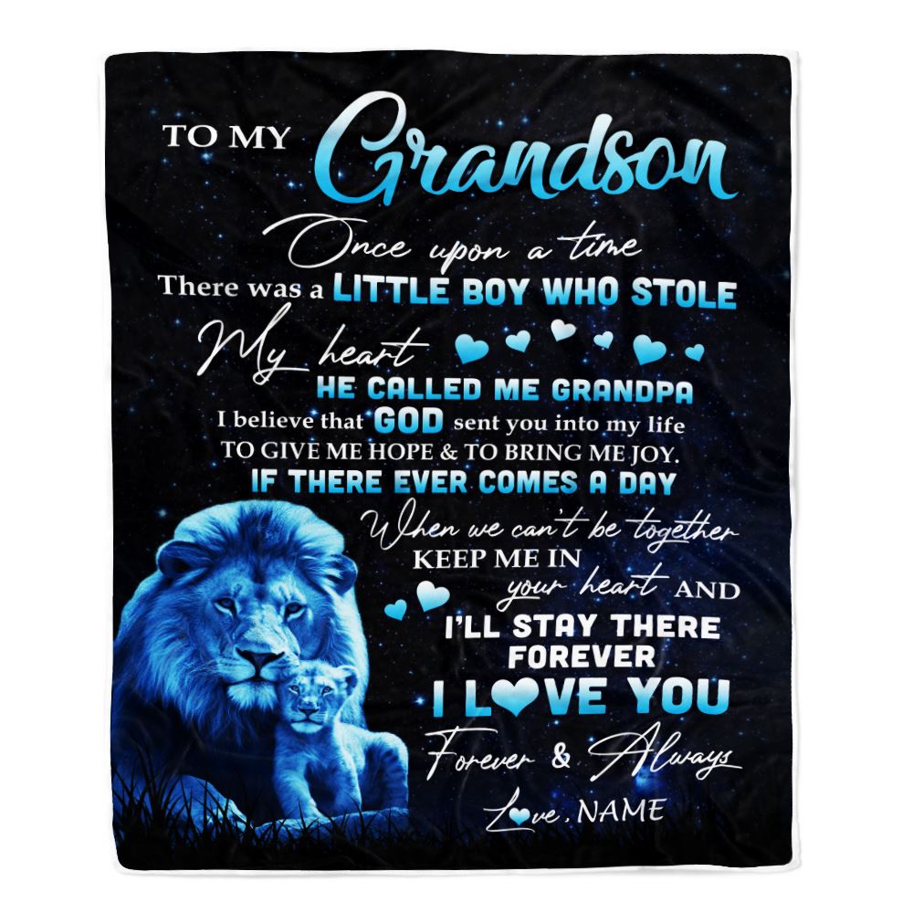 Personalized To My Grandson Lion Blanket From Grandpa I'll Stay There Forever Grandson Birthday Graduation Christmas Customized Bed Quilt Fleece Blanket | siriusteestore