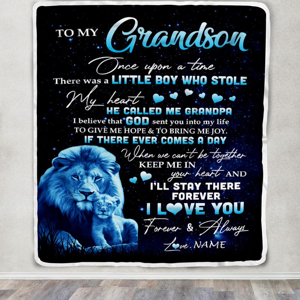 Personalized To My Grandson Lion Blanket From Grandpa I'll Stay There Forever Grandson Birthday Graduation Christmas Customized Bed Quilt Fleece Blanket | siriusteestore