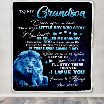 Personalized To My Grandson Lion Blanket From Grandpa I'll Stay There Forever Grandson Birthday Graduation Christmas Customized Bed Quilt Fleece Blanket | siriusteestore