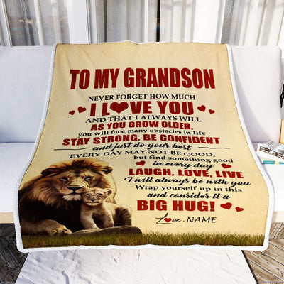 Personalized To My Grandson Lion Blanket From Grandpa Never Forget How Much I Love You Grandson Birthday Graduation Christmas Customized Bed Fleece Blanket | siriusteestore
