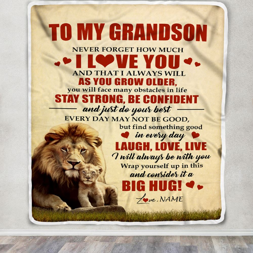 Personalized To My Grandson Lion Blanket From Grandpa Never Forget How Much I Love You Grandson Birthday Graduation Christmas Customized Bed Fleece Blanket | siriusteestore
