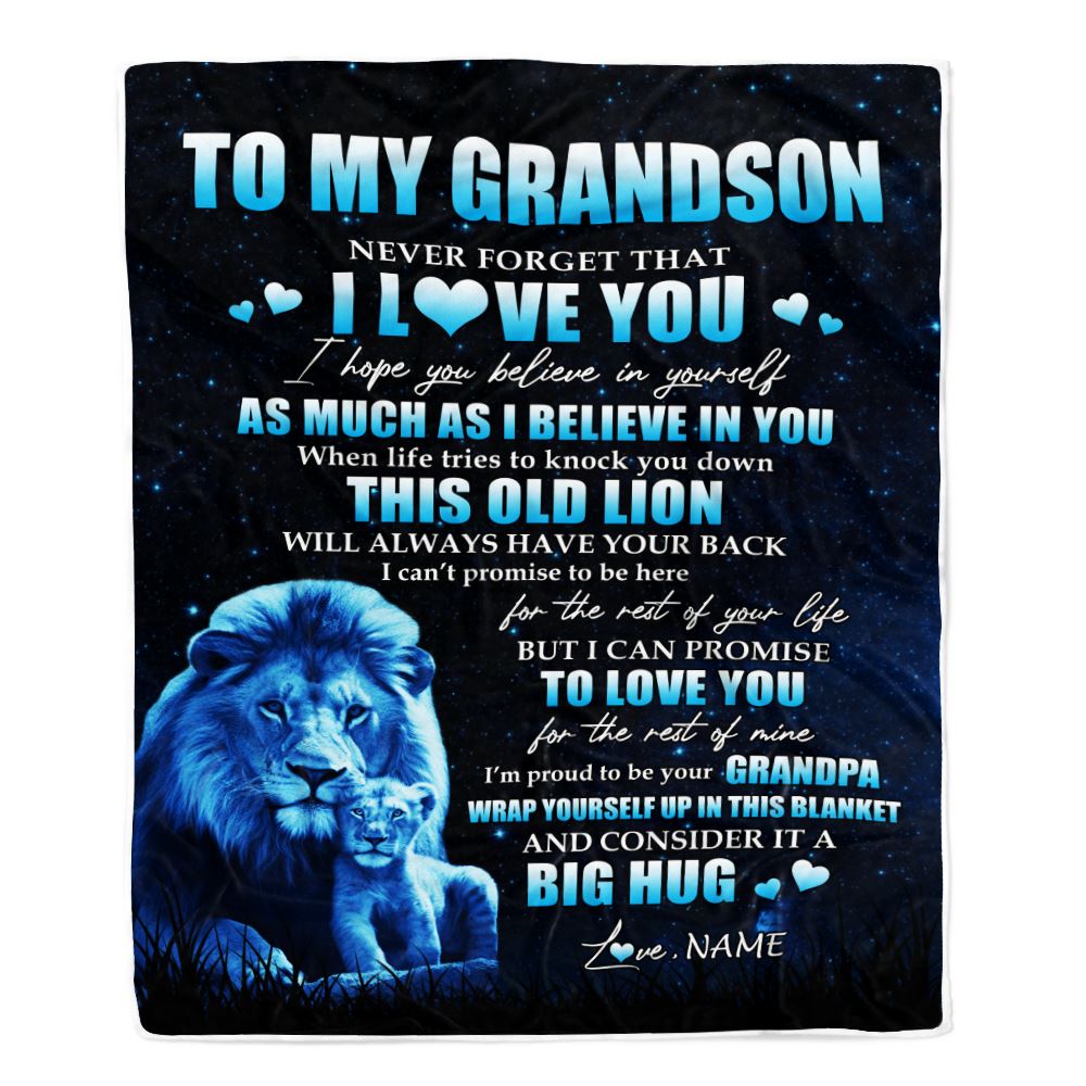Personalized To My Grandson Lion Blanket From Grandpa Never Forget I Love You Grandson Birthday Graduation Christmas Customized Fleece Throw Blanket | siriusteestore