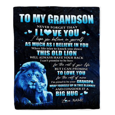 Personalized To My Grandson Lion Blanket From Grandpa Never Forget I Love You Grandson Birthday Graduation Christmas Customized Fleece Throw Blanket | siriusteestore