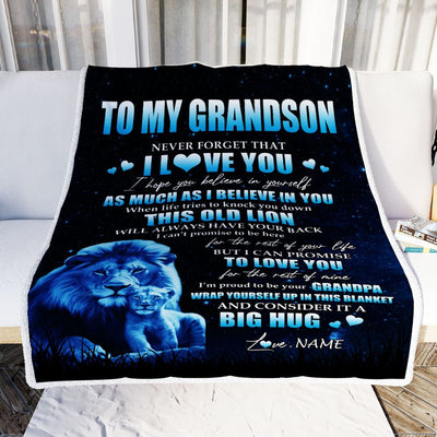 Personalized To My Grandson Lion Blanket From Grandpa Never Forget I Love You Grandson Birthday Graduation Christmas Customized Fleece Throw Blanket | siriusteestore