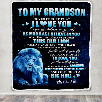 Personalized To My Grandson Lion Blanket From Grandpa Never Forget I Love You Grandson Birthday Graduation Christmas Customized Fleece Throw Blanket | siriusteestore