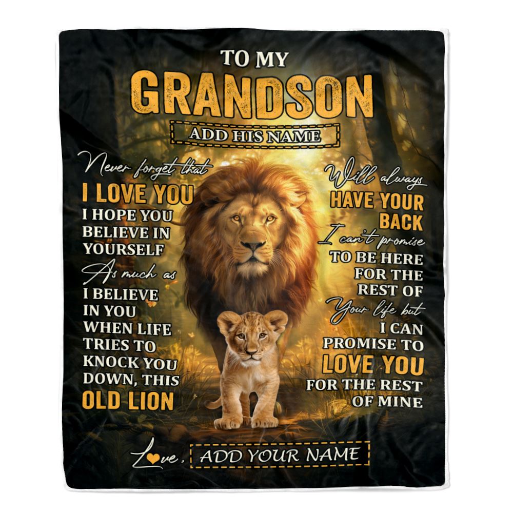 Personalized To My Grandson Lion Blanket From Grandpa Papa Never Forget That I Love You Grandson Birthday Gifts Christmas Customized Fleece Throw Blanket | siriusteestore