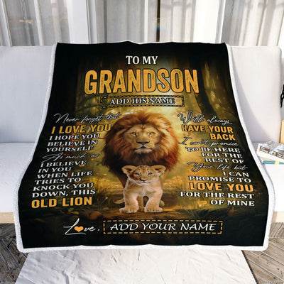 Personalized To My Grandson Lion Blanket From Grandpa Papa Never Forget That I Love You Grandson Birthday Gifts Christmas Customized Fleece Throw Blanket | siriusteestore