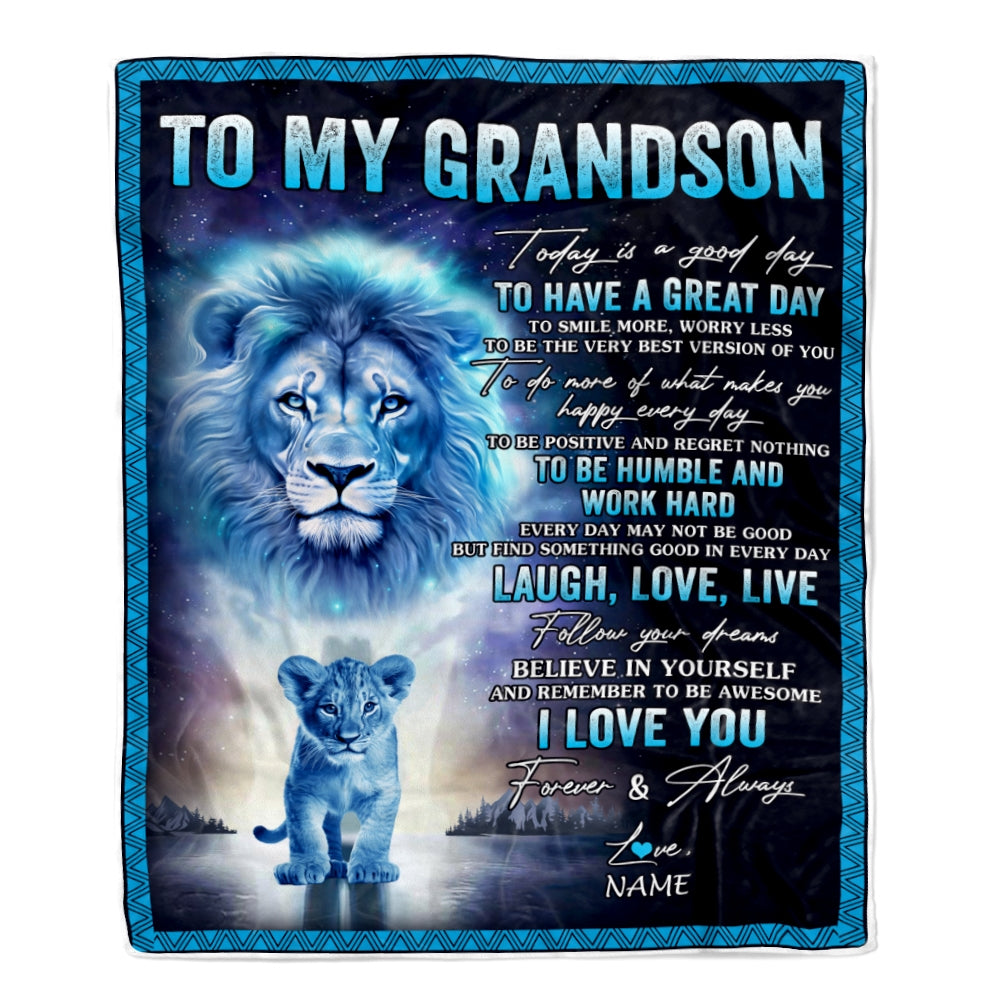 Personalized To My Grandson Lion Blanket From Papa Grandpa Every Day Laugh Love Live Grandson Birthday Graduation Christmas Customized Bed Fleece Throw Blanket | siriusteestore