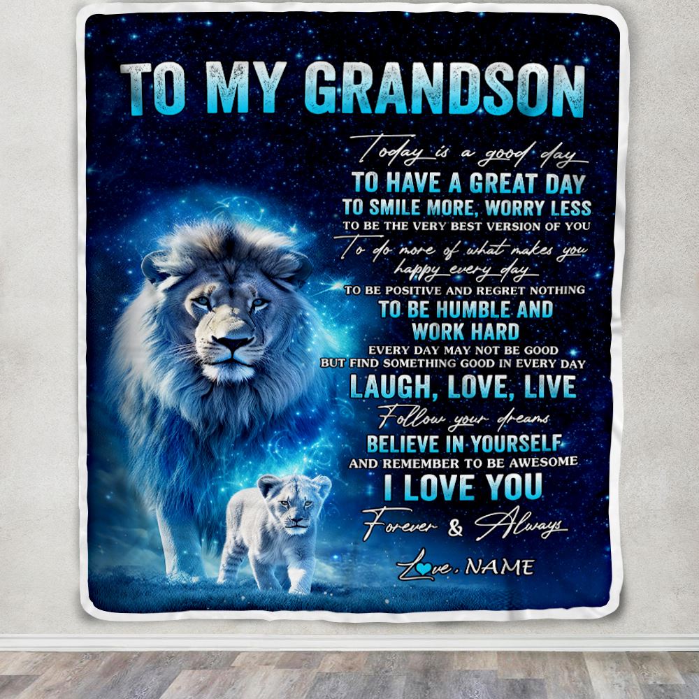 Personalized To My Grandson Lion Blanket From Papa Grandpa Today Is A Good Day Grandson Gifts Birthday Graduation Christmas Customized Bed Fleece Blanket | siriusteestore