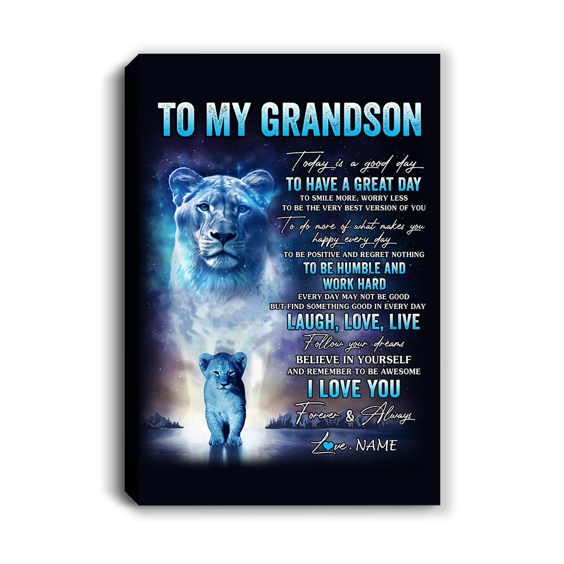 Personalized To My Grandson Lion Canvas From Grandma Gigi Every Day Laugh Love Live Grandson Birthday Gifts Graduation Christmas Custom Wall Art Print Framed Canvas | siriusteestore