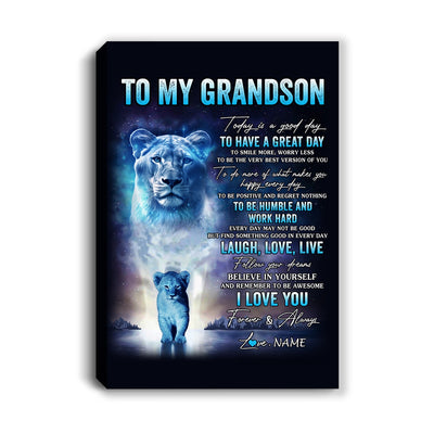 Personalized To My Grandson Lion Canvas From Grandma Gigi Every Day Laugh Love Live Grandson Birthday Gifts Graduation Christmas Custom Wall Art Print Framed Canvas | siriusteestore