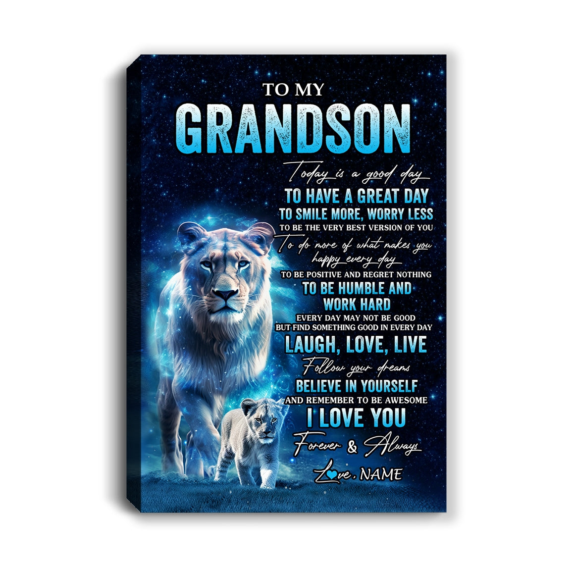 Personalized To My Grandson Lion Canvas From Grandma Gigi Today Is A Good Day Grandson Gifts Birthday Graduation Christmas Custom Wall Art Print Framed Canvas | siriusteestore