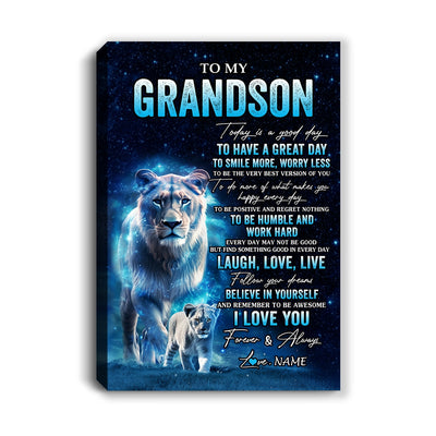 Personalized To My Grandson Lion Canvas From Grandma Gigi Today Is A Good Day Grandson Gifts Birthday Graduation Christmas Custom Wall Art Print Framed Canvas | siriusteestore