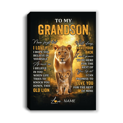 Personalized To My Grandson Lion Canvas From Grandma Never Forget That I Love You Grandson Birthday Gifts Graduation Christmas Custom Wall Art Print Framed Canvas | siriusteestore