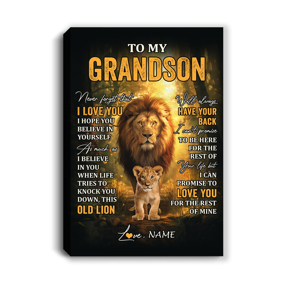 Personalized To My Grandson Lion Canvas From Grandpa Papa Never Forget That I Love You Grandson Birthday Gifts Graduation Christmas Custom Wall Art Print Framed Canvas | siriusteestore