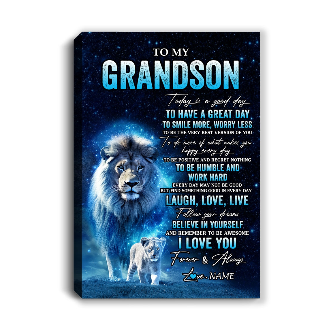 Personalized To My Grandson Lion Canvas From Papa Grandpa Today Is A Good Day Grandson Gifts Birthday Graduation Christmas Custom Wall Art Print Framed Canvas | siriusteestore