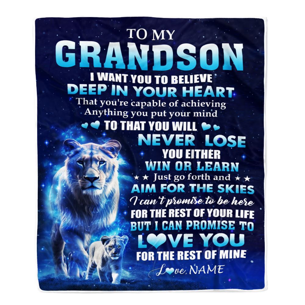 Personalized To My Grandson Lion From Grandma Mimi Blanket Believe Your Heart Grandson Gift Birthday Graduation Christmas Custom Customized Fleece Blanket | siriusteestore