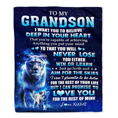 Personalized To My Grandson Lion From Grandma Mimi Blanket Believe Your Heart Grandson Gift Birthday Graduation Christmas Custom Customized Fleece Blanket | siriusteestore
