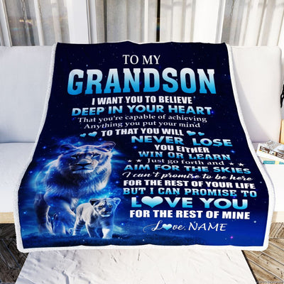 Personalized To My Grandson Lion From Grandma Mimi Blanket Believe Your Heart Grandson Gift Birthday Graduation Christmas Custom Customized Fleece Blanket | siriusteestore