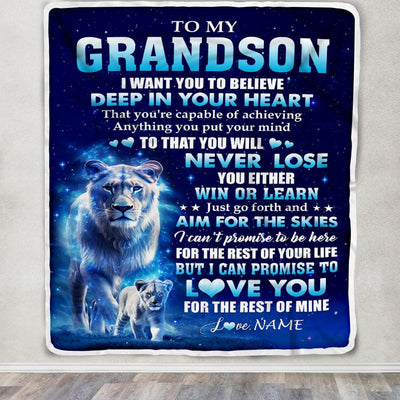 Personalized To My Grandson Lion From Grandma Mimi Blanket Believe Your Heart Grandson Gift Birthday Graduation Christmas Custom Customized Fleece Blanket | siriusteestore