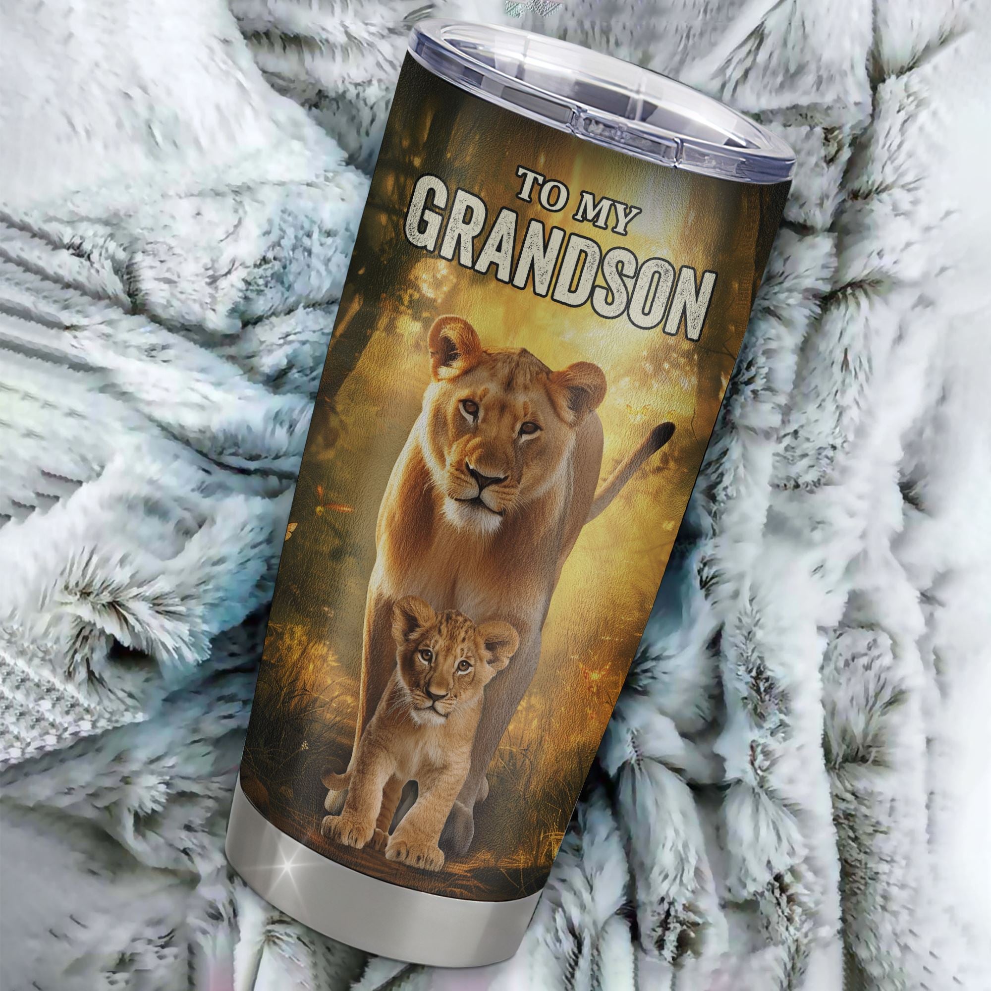 Personalized To My Grandson Lion Tumbler From Grandma Never Forget That I Love You Grandson Birthday Gifts Graduation Christmas Custom Stainless Steel Cup Travel Mug | siriusteestore