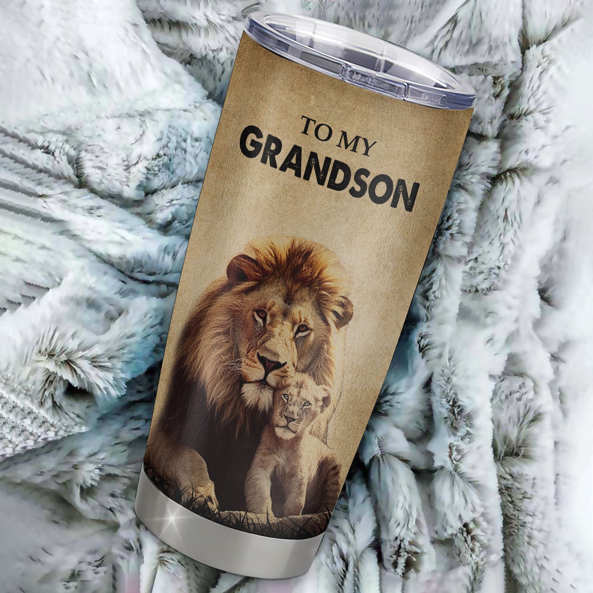 Personalized To My Grandson Lion Tumbler From Grandpa Stainless Steel Cup I'll Stay There Forever Grandson Birthday Graduation Christmas Travel Mug | siriusteestore