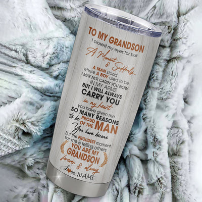 Personalized To My Grandson Lion Tumbler From Papa Grandpa I Closed My Eyes Great Grandson Birthday Gifts Graduation Christmas Custom Stainless Steel Cup Travel Mug | siriusteestore