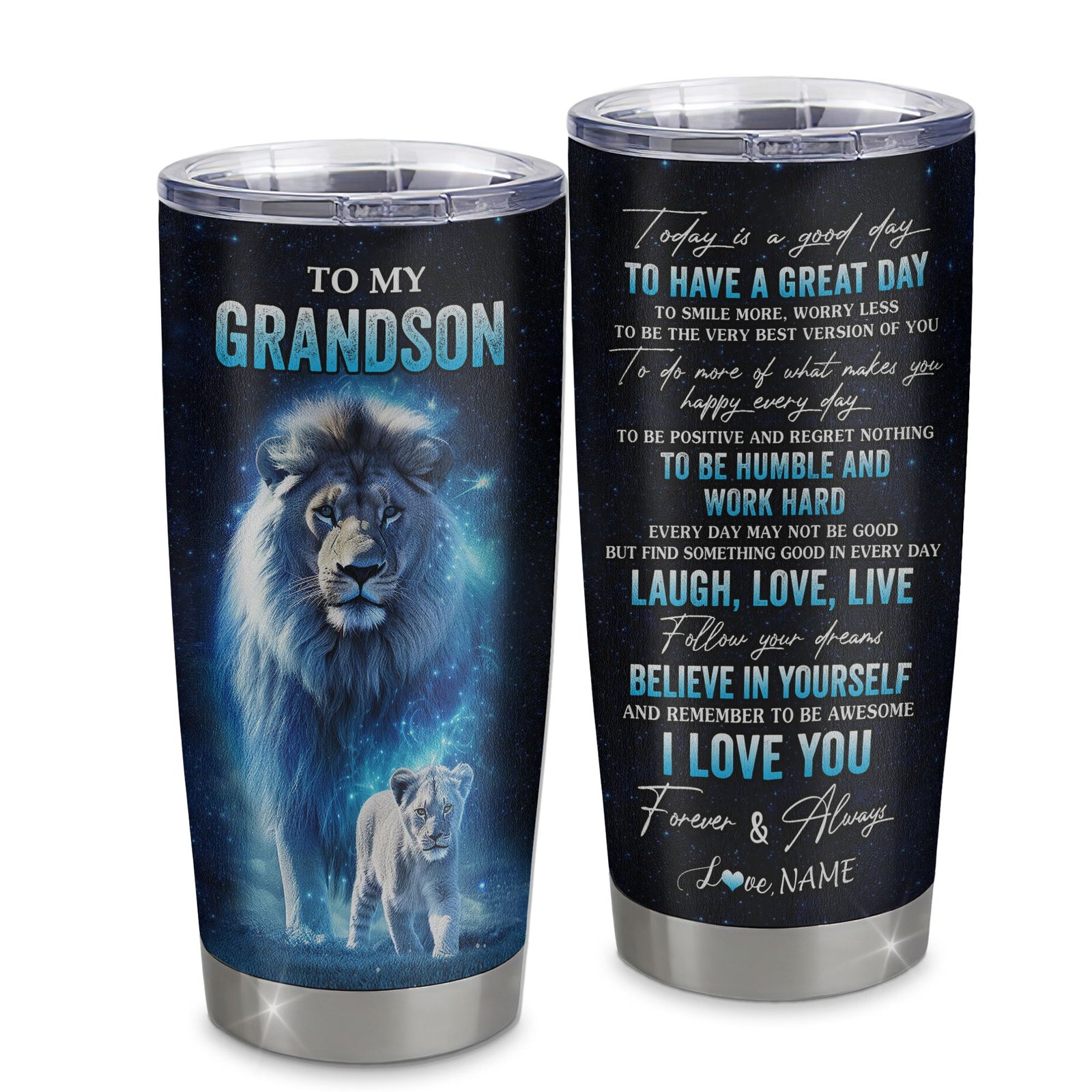 Personalized To My Grandson Lion Tumbler From Papa Grandpa Stainless Steel Cup Today Is A Good Day Grandson Gifts Birthday Graduation Christmas Custom Travel Mug | siriusteestore