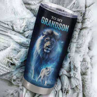 Personalized To My Grandson Lion Tumbler From Papa Grandpa Stainless Steel Cup Today Is A Good Day Grandson Gifts Birthday Graduation Christmas Custom Travel Mug | siriusteestore