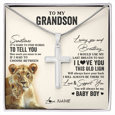 Stainless Cross Necklace Stainless Steel | 1 | Personalized To My Grandson Necklace From Grandma Gigi I Love You This Old Lion Grandson Birthday Graduation Christmas Customized Gift Box Message Card | siriusteestore