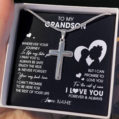 Stainless Cross Necklace Stainless Steel | 2 | Personalized To My Grandson Necklace From Grandma Gigi Wherever Your Journey Grandson Birthday Gifts Graduation Christmas Customized Gift Box Message Card | siriusteestore