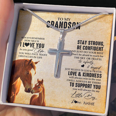 Stainless Cross Necklace Stainless Steel | 2 | Personalized To My Grandson Necklace From Grandma Grandpa Always Remember I Love You Horse Grandson Birthday Gifts Christmas Customized Gift Box Message Card | siriusteestore