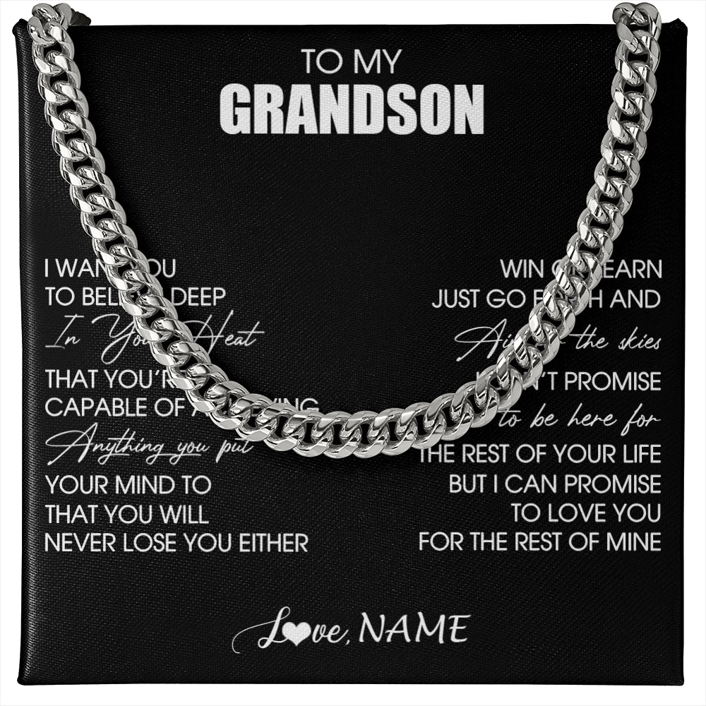 Cuban Link Chain Necklace Stainless Steel | 1 | Personalized To My Grandson Necklace From Grandma Grandpa Believe Deep In Your Heart Grandson Birthday Jewelry For Men Customized Gift Box Message Card | siriusteestore