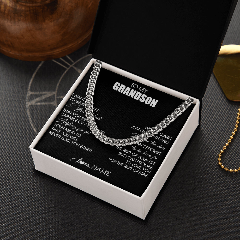 Cuban Link Chain Necklace Stainless Steel | 2 | Personalized To My Grandson Necklace From Grandma Grandpa Believe Deep In Your Heart Grandson Birthday Jewelry For Men Customized Gift Box Message Card | siriusteestore