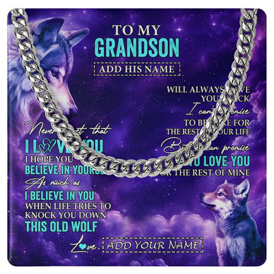 Cuban Link Chain Necklace Stainless Steel | 1 | Personalized To My Grandson Necklace From Grandma Grandpa Wolf Never Forget I Love You Grandson Birthday Gifts Graduation Christmas Gift Box Message Card Shirt & Hoodie | https://siriusteestore.