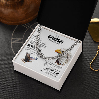 Cuban Link Chain Necklace Stainless Steel | 2 | Personalized To My Grandson Necklace From Grandma Grandpa You Will Never Lose Eagle Grandson Birthday Gifts Graduation Christmas Custom Gift Box Message Card | siriusteestore