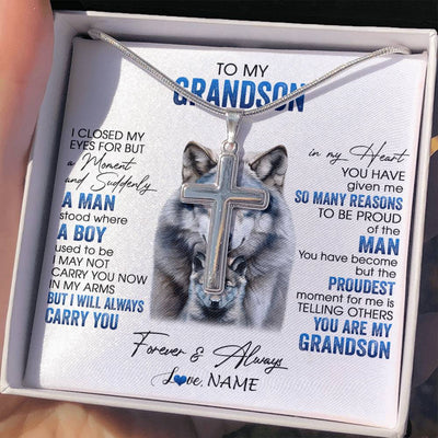 Stainless Cross Necklace Stainless Steel | 2 | Personalized To My Grandson Necklace From Grandma I Close My Eyes For But A Moment Wolf Grandson Birthday Gifts Christmas Customized Gift Box Message Card | siriusteestore