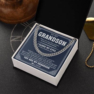 Cuban Link Chain Necklace Stainless Steel | 2 | Personalized To My Grandson Necklace From Grandma Papa Suddenly A Man Jewelry Grandson Birthday Gifts Graduation Christmas Customized Gift Box Message Card | siriusteestore