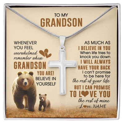 Stainless Cross Necklace Stainless Steel | 1 | Personalized To My Grandson Necklace From Grandma Whenever You Feel Bear Grandson Birthday Gifts Gifts Graduation Christmas Customized Gift Box Message Card | siriusteestore