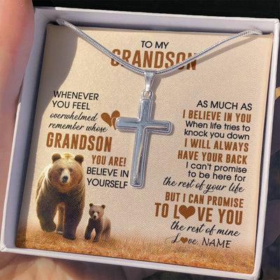 Stainless Cross Necklace Stainless Steel | 2 | Personalized To My Grandson Necklace From Grandma Whenever You Feel Bear Grandson Birthday Gifts Gifts Graduation Christmas Customized Gift Box Message Card | siriusteestore