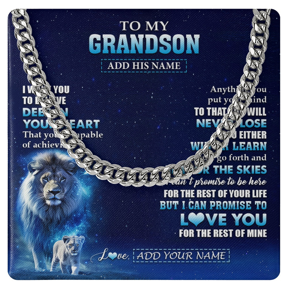 Cuban Link Chain Necklace Stainless Steel | 1 | Personalized To My Grandson Necklace From Grandpa Papa Believe Your Heart Grandson Gift Birthday Graduation Christmas Customized Gift Box Message Card | siriusteestore.myshopify