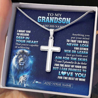 Stainless Cross Necklace Stainless Steel | 2 | Personalized To My Grandson Necklace From Grandpa Papa Believe Your Heart Grandson Gift Birthday Graduation Christmas Customized Gift Box Message Card | siriusteestore.myshopify