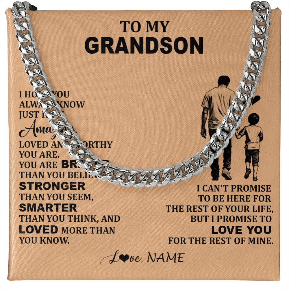 Cuban Link Chain Necklace Stainless Steel | 1 | Personalized To My Grandson Necklace From Grandpa Promise To Love You Grandson Birthday Gifts Graduation Jewelry Christmas Customized Gift Box Message Card | siriusteestore
