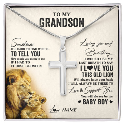 Stainless Cross Necklace Stainless Steel | 1 | Personalized To My Grandson Necklace From Papa Grandpa I Love You This Old Lion Grandson Birthday Graduation Christmas Customized Gift Box Message Card | siriusteestore