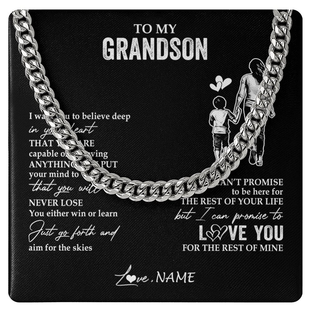 Cuban Link Chain Necklace Stainless Steel | 1 | Personalized To My Grandson Necklace You Will Never Lose From Grandma Gigi Grandson Birthday Gifts Graduation Christmas Customized Gift Box Message Card | siriusteestore